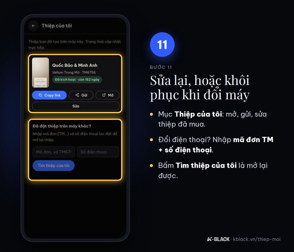 Bước 11: Thiệp của tôi và khôi phục thiệp khi đổi máy