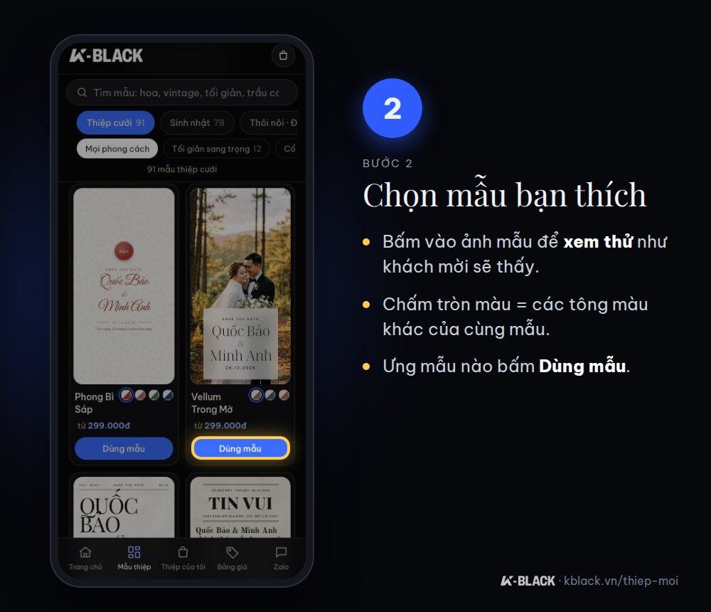 Bước 2: chọn mẫu thiệp và bấm Dùng mẫu