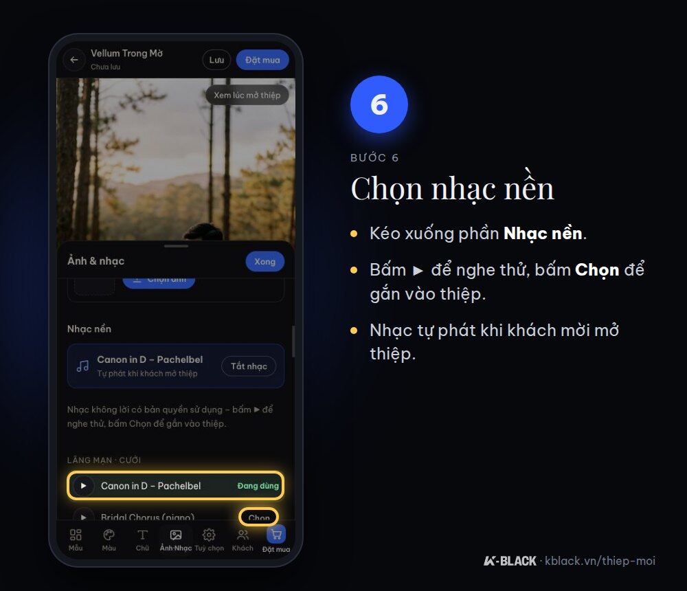 Bước 6: chọn nhạc nền cho thiệp