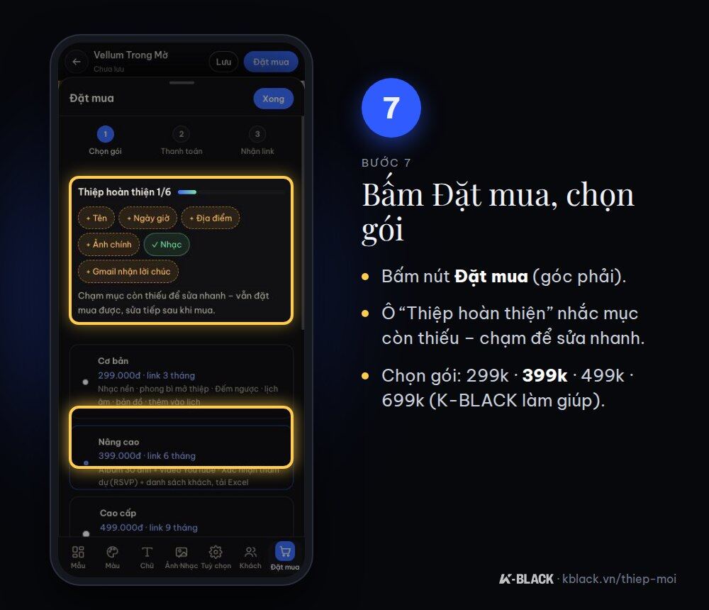 Bước 7: bấm Đặt mua và chọn gói