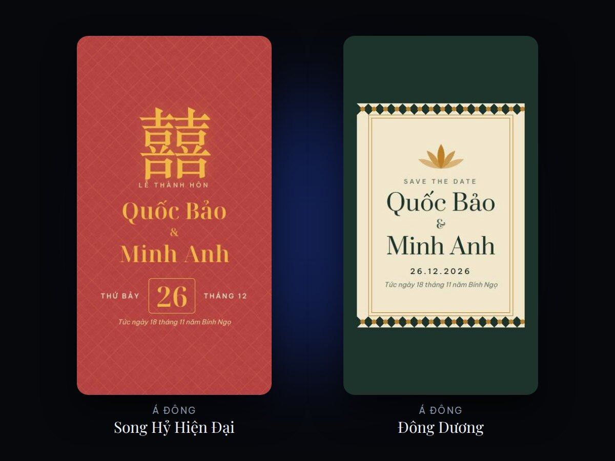 Mẫu thiệp cưới Song Hỷ Hiện Đại và Đông Dương